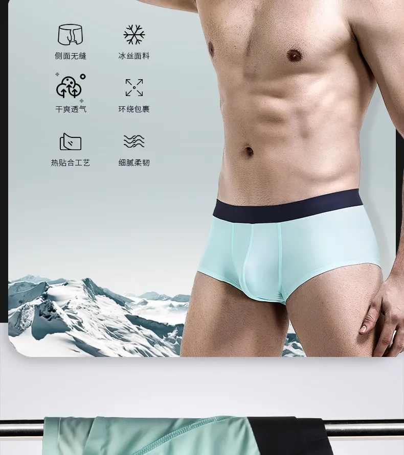 Men 3 Piece Sexy Briefs Summer Thin Transparent Underpant Ice Silk Boxers