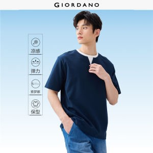 GIORDANO Nam Áo thun Ice Cooling giả 2 mảnh cổ tròn tay ngắn dáng chữ V đơn giản thời trang thường ngày mùa hè 01025393