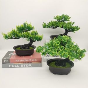 MIRELAE Green Artificial Bonsai Tree Black Greeting Pine Artificial Faux Plants Simulated Artificial Plant Greenery Home Decor