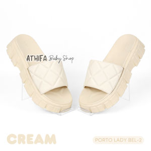 Sandal Slop Wanita Slipper Platform Wedges Rumah Karet Empuk Ringan Kekinian Porto Lady Bel2 Cream