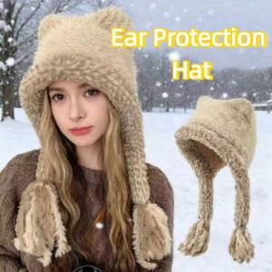 INGER Cat Ears Ear Protection Hat Korean Style Soft Thicken Beanie Cap Versatile Windproof Knitted Warm Hat Autumn and Winter