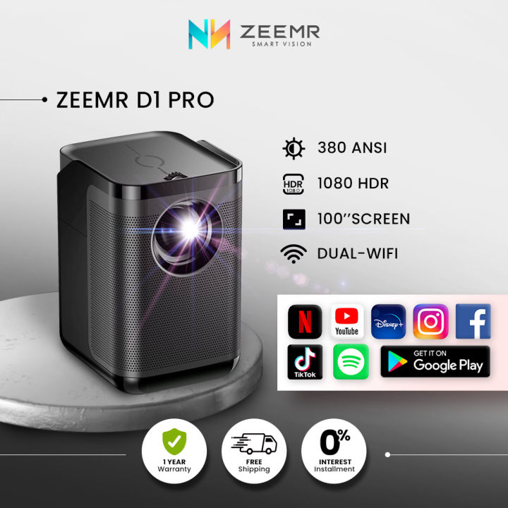 ZEEMR D1 Pro Smart Projector 1080P Support 4K Ultra HD Android 9.0 Dual ...