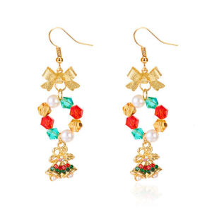 Vibrant Multicolor Bead Bowknot Drop Earrings Nickel Free Alloy Comfort Wear Holiday Celebration Accessory