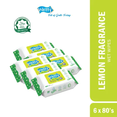 Wetty Wet Tissue Nice Fragrance / Fragrance Free Wipes Tuala Basah Tebal Tanpa Bau Tisu Basah Baby Wipes (6 Pack x 80s)