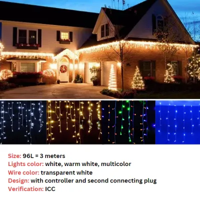 BINLU Waterproof Christmas Lights Curtain Design LED Lights Strip Light Xmas Lights Outdoor Waterproof String Lights Christmas Lights For Christmas Tree Decor Christmas Curtain Lights Curtain Christmas Light Net Lights XmasXmass Decoration Sale