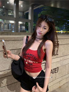 Korean Dress👚 เสื้อกั๊กสตรี เสื้อชั้นในสตรี🎉การพิมพ์ตัวอักษรอเมริกัน เสื้อครอปผู้หญิง เสื้อยืดอเนกประสงค์สุดเซ็กซี่