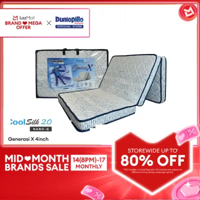 Dunlopillo Generasi X 4Inch (10cm) CoolSilk 2.0 High Density Foam Foldable Mattress / Three Fold Mattress/ Tilam Lipat/ Tilam Sejuk/ Single 单人床 折叠床 冷床