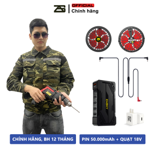[SALE KHỦNG] Bộ Áo Quạt Gió Điều Hoà ZASKY Chính Hãng Dùng Cho Người Lao Động Xe Ôm PIN 50.000mAh Quạt 18V Chạy 17 - 20 Tiếng Tặng 2 Túi Đá Khô BH 12 Tháng