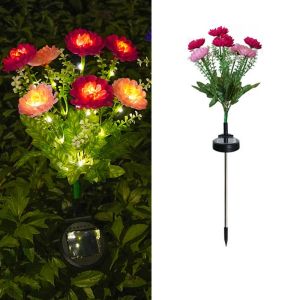 ECOCOKU Solar Powered LED Snow Lotus Lights Colorful 7 Heads Solar Lotus Flower Lights Durable Waterproof LED Simulation Flower Lights for Outdoor