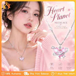 Pink Heart Planet Necklace for Women Shiny Zircon Cupid Arrow Heart Pendant Necklace Sweet Jewelry Gift for Girls