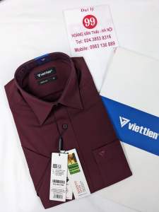 [Việt Tiến Sale] Sơ Mi Ngắn Tay - Regular (Suông) - Vạt Bầu - Đỏ đô màu trơn
