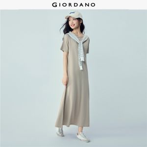 GIORDANO Women Dresses Exposed Seam Maxi Dresses Crewneck Raglan Sleeve Fashionable Casual A-Line Dresses 05466464