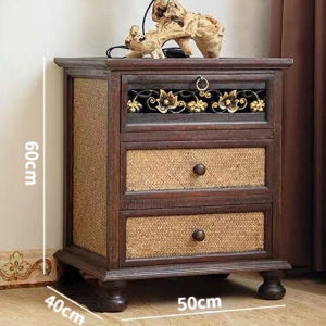 Handmade Vintage Wooden 3 Drawer Bedside Table Home Storage Cabinet