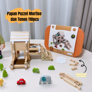 110pcs Wooden Building Blocks House Wooden Stacked Building Blocks Maina Bangunan For Kids 4-8