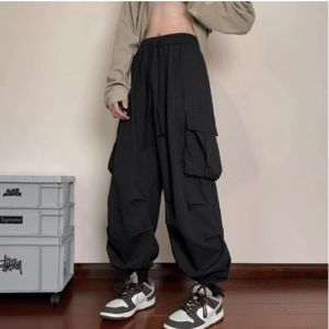 Celana Lucyeever wanita dan pria Highwaist korean style joger cargo pants gombrang baggy techwear