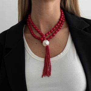 JING Adjustable Beaded Tassel Long Necklace Fashion Jewelry Minimalist Sweater Chain Trendy Plastic/Resin Charm Collar Choker Women Jewelry