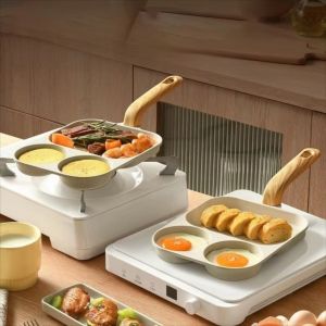 GREYDAWN 3 in1 Breakfast Frying Pan Non Stick Multi-Section Egg Frying Pan Steak Pot Compact Cookware Kitchen Cooking