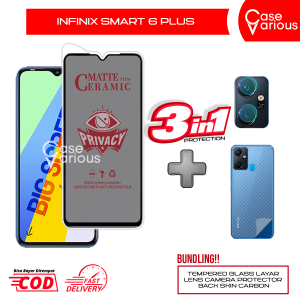 Tempered Glass Infinix Smart 6 Plus Anti Gores Spy Matte Privacy Free Camera Lesn dan Skin Carbon