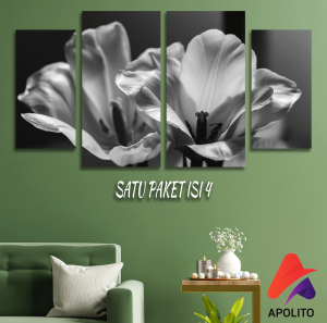 HIASAN DINDING SET ABSTRAK BUNGA HITAM PUTIH ISI 4 KAMAR DEKORASI RUMAH WALL DECOR PAJANGAN DINDING SATU SET BUNGA