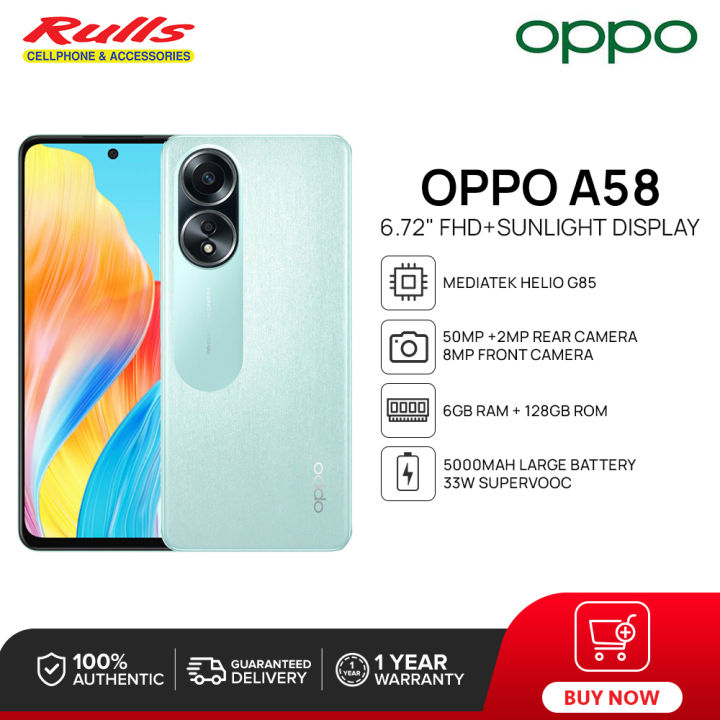 OPPO A58 Smartphone, 6GB+128GB, MediaTek Helio G85, 50MP Main Camera, 6.72 FHD+ Display, 5000mAh Battery, 33W SuperVOOC