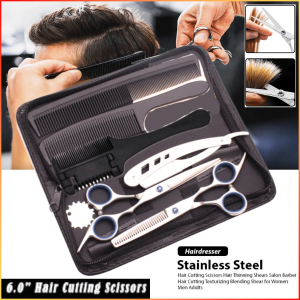 NO LIMIT Sambrialmed Set Gunting Rambut Lengkap Tajam Sasak Flat Salon Stainless Steel 8 PCS SM675