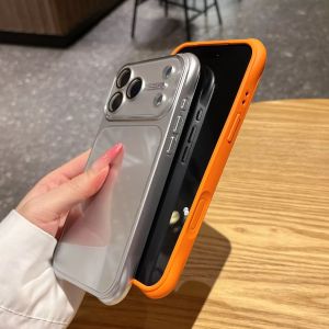 Instantly Change To 17 Glass Large Window Phone Case For iPhone 17 16 15 14 Pro Max Solid Color Full Camera Protector Hard Cover