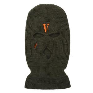 3-Hole Letter V Embroidered Balaclava Solid Color Knit Hat Face Mask Windproof for Spring Fall Winter Daily Wear