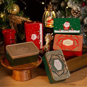 MUSCLEX Hình vuông Hộp thiếc giáng sinh loại Ông già Noel Bao bì kẹo Tự làm Hộp bánh quy Giáng sinh