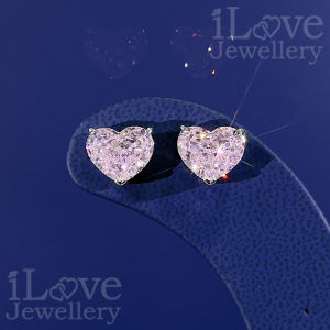 iLove Jewellery 925 Sterling Silver 18K White Gold Plated 5.0ct Heart Shape Cubic Zirconia Earrings Stud Luxury Jewelry Women Fashion Diamond Valentines Birthday Gift ILE012