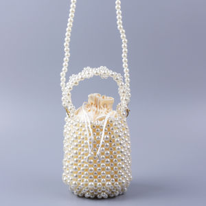 2022 Popular Pearl Bucket Handbag Hand-woven Womens Pearl Evening Clutch Bag Bridal Bag for Proms
