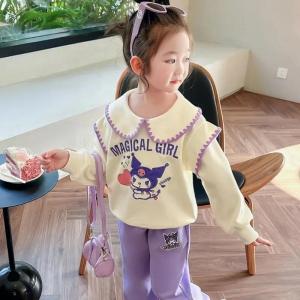 Sanrio Kuromi Children Set Cartoon Cinnamoroll Casual Relaxed Girls Long Sleeved Suit Kawaii Children Clothing Birthday Gifts