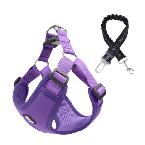 Sentexin Dog Harness Adjustable Pet Harness Vest with Car Safety Belt for Small Medium Large Dogs Breathable Dog Chest Strap for French Bulldog S/M/L/XL