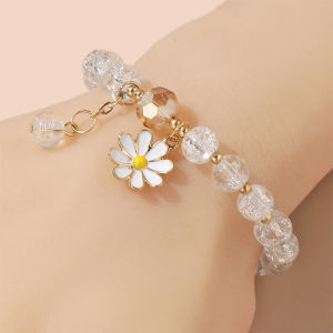 C.three. Lovely Crystal Beads Daisy Charm Fortune Bracelet for Women Girls Wrist Chain Bangle Jewelry