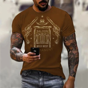 [Local Stock] VCC Vintage Cowboy T Shirts Mens Clothing Round Neck Short Sleeves T-shirt Harajuku Streetwear 3D Printed Casual Cool Tees Top