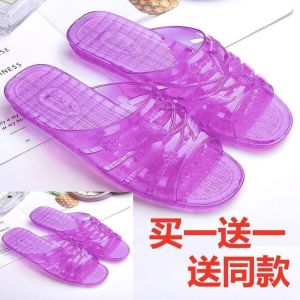 Free Shipping Household Bathroom Wear-Resistant Retro Soft-Soled Non-Slip Summer Classic Plastic Flat Jelly Crystal Slippers For Women