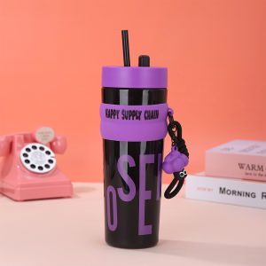 【Fadikou】900ml Large Capacity Tumbler With Straw Portable Plastic Water Bottle Leakproof Non-Toxic Sports Bottle For Gym Fitness Camping Travel BPA Free