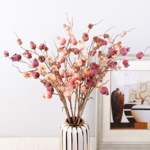 MMLUCK Faux Artificial Pomegranate Branches Bonsai Fake Flowers Plastic Simulation Pomegranate Fruit Flower Arrangement Handmade Fake Plants Home Room Decor