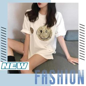 QXshop เสื้อยืดทรงโอเวอร์ไซส์สีสันสดใสมีให้เลือกหลายเฉดสี สกรีนรูปยิ้ม น่ารักคาวาอิ สุดๆ