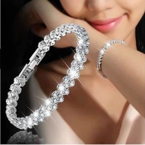 18K Gold Cubic Rome Style Titanium Anti-rust Titanium Bracelet with Sparkling Crystal Gems
