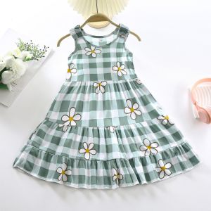 3-10ปีเด็กพิมพ์ดอกไม้แขนกุดชุดเจ้าหญิง Cool Breathable Koeran หลวมสบายๆหญิง Nightdress เด็กกระโปรงสายเอี๊ยม