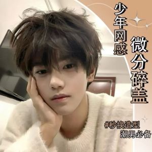 Boys trendy wig handsome boy short hair medium division Korean version straight hair fashion full headgear broken hair differential men