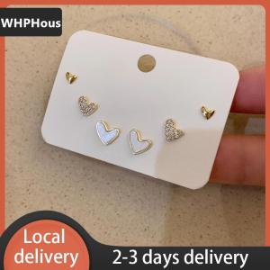 [COD] WHPHous Ship within 24 hours 6Pcs set Delicate Simple Heart Stud Earring For Women Girls Fashion Trendy Exquisite Tiny Earrings Wedding Party Jewelry Gifts