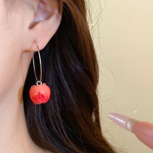 538TD Resin Simulation Fruit Earrings Ear Jewelry Exaggerated Fruit Earrings Kawaii Steel Wire Circle Dangle Earrings Christmas Eve Party