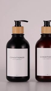 Clean soap dispenser bottle with waterproof label Kitchen reusable hand dish Liquid bamboo wood pump bottle Bathroom storage bottle 500ML