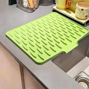 Draining Mat Kitchen Dish Drying Mat Faucet Drain Pad Silicone Drainage Mat Heat-Resistant Table Drainer Pad Sloped Edge