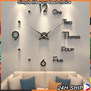 🔥【Readystock】 + FREE Shipping🔥 Wall Clock 3D Mirror Clocks Numeral Sticker Clock Punch-Free Wall Clocks Fit For Living Room Bedroom