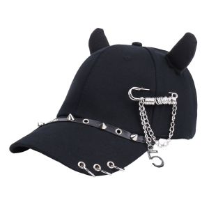 GOXBERK Hiphop Cat Ear Baseball Cap Rivet Pin Peaked Cap Fashion Spicy Girls Metal Ring Baseball Hat Girl