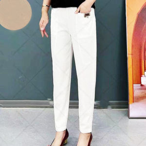 Womens Elastic Waist Cotton Pants Plus Size Casual Cotton Linen Loose Slimming Pants Middleaged Elderly Womens Casual Pants