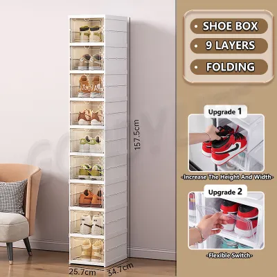 LifeStow Double Door Shoe Rack Organizer Foldable Stackable Shoe Box Organizer Plastic Organizer Storage Case Set Shoe Rack