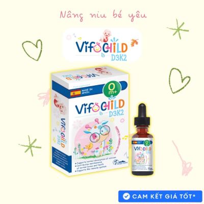 Vitamin D3K2 Vifochild 20ml - Giảm Còi Xương, Tăng Cường Chất Lượng Răng, Dành Cho Trẻ Sơ Sinh & Trẻ Nhỏ